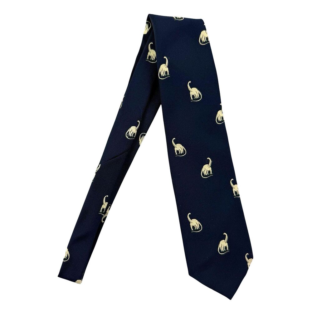 Vintage American Museum Of Natural History Dinosaur Brontosaurus Neck Tie Blue